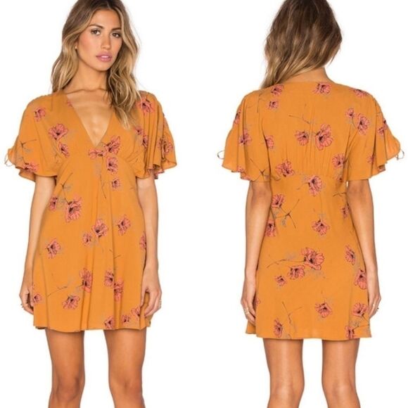 Free People Women's Mustard Combo Short Sleeve Drapey Melanie Dress Size… - Picture 1 of 6